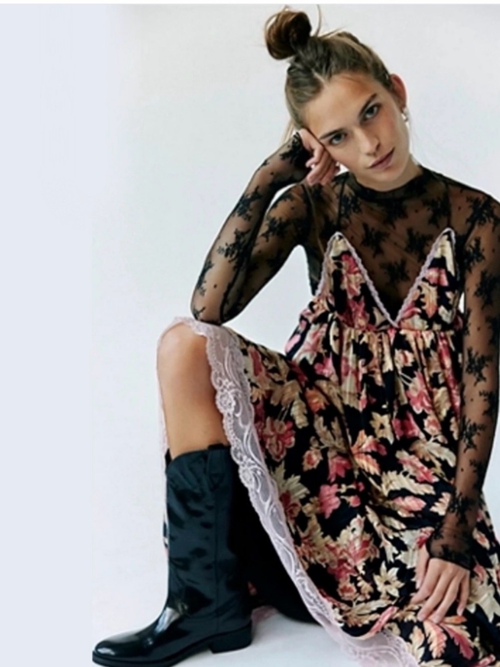 Free people Stunning Primmy Black floral midi nwt $300